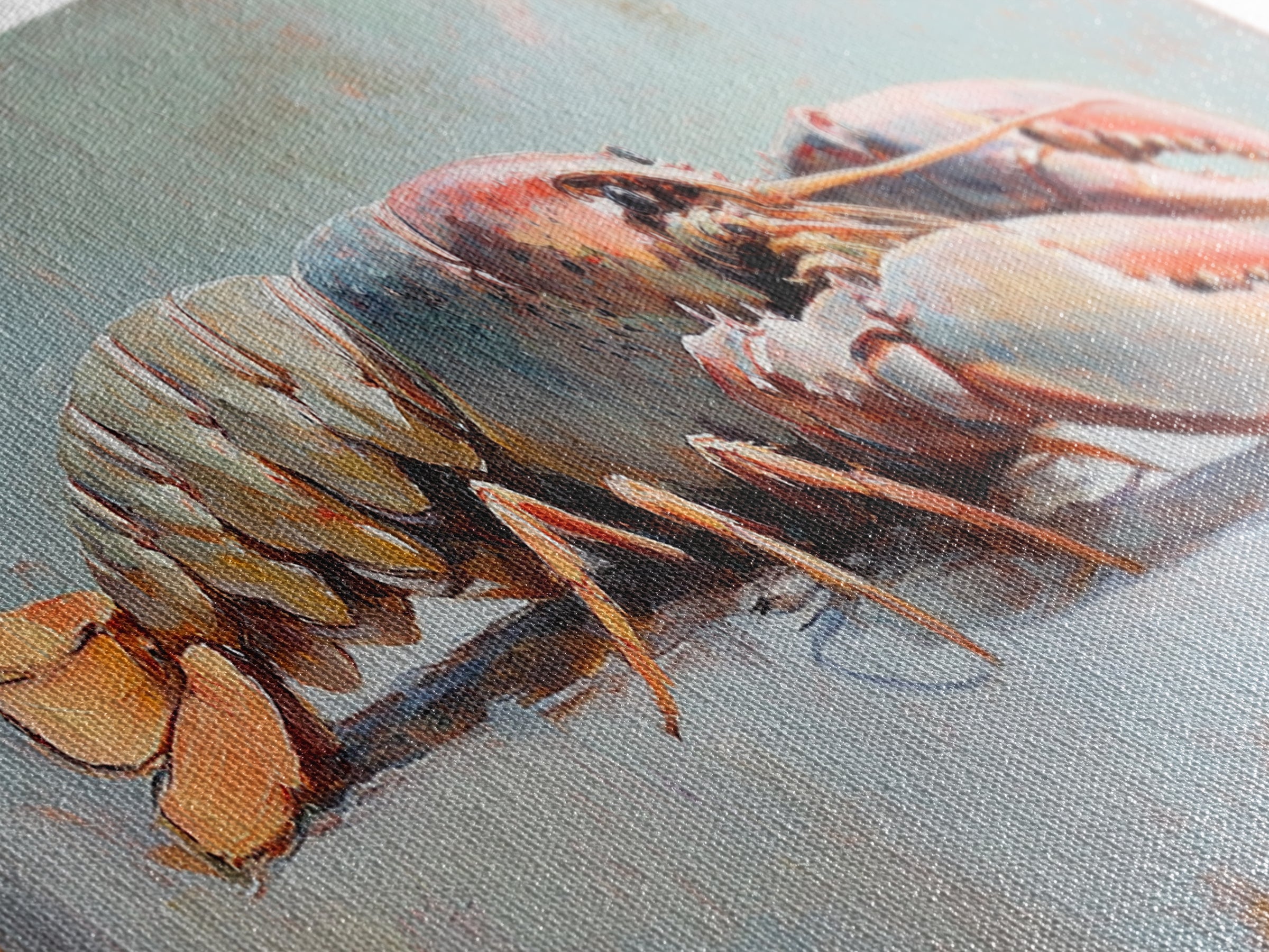 Realistic Lobster On Blue Table Canvas Print, Coastal Kitchen Wall Art, Seafood Decor, Nautical Home Decor, Beach House Gift