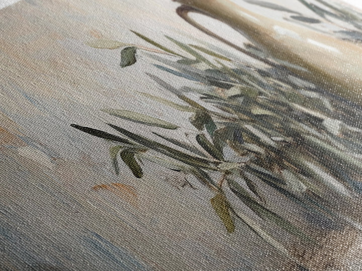 Olive Branches And Clay Pitcher Wall Art, Mediterranean Canvas Print, Rustic Kitchen Decor, Neutral Botanical Home Decor