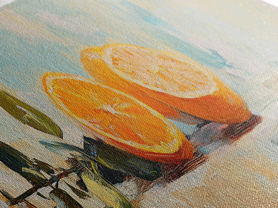 Fresh Orange Still Life Wall Art, Citrus Kitchen Canvas Print, Mediterranean Decor, Fruit Art, Dining Room Prints Gift Idea