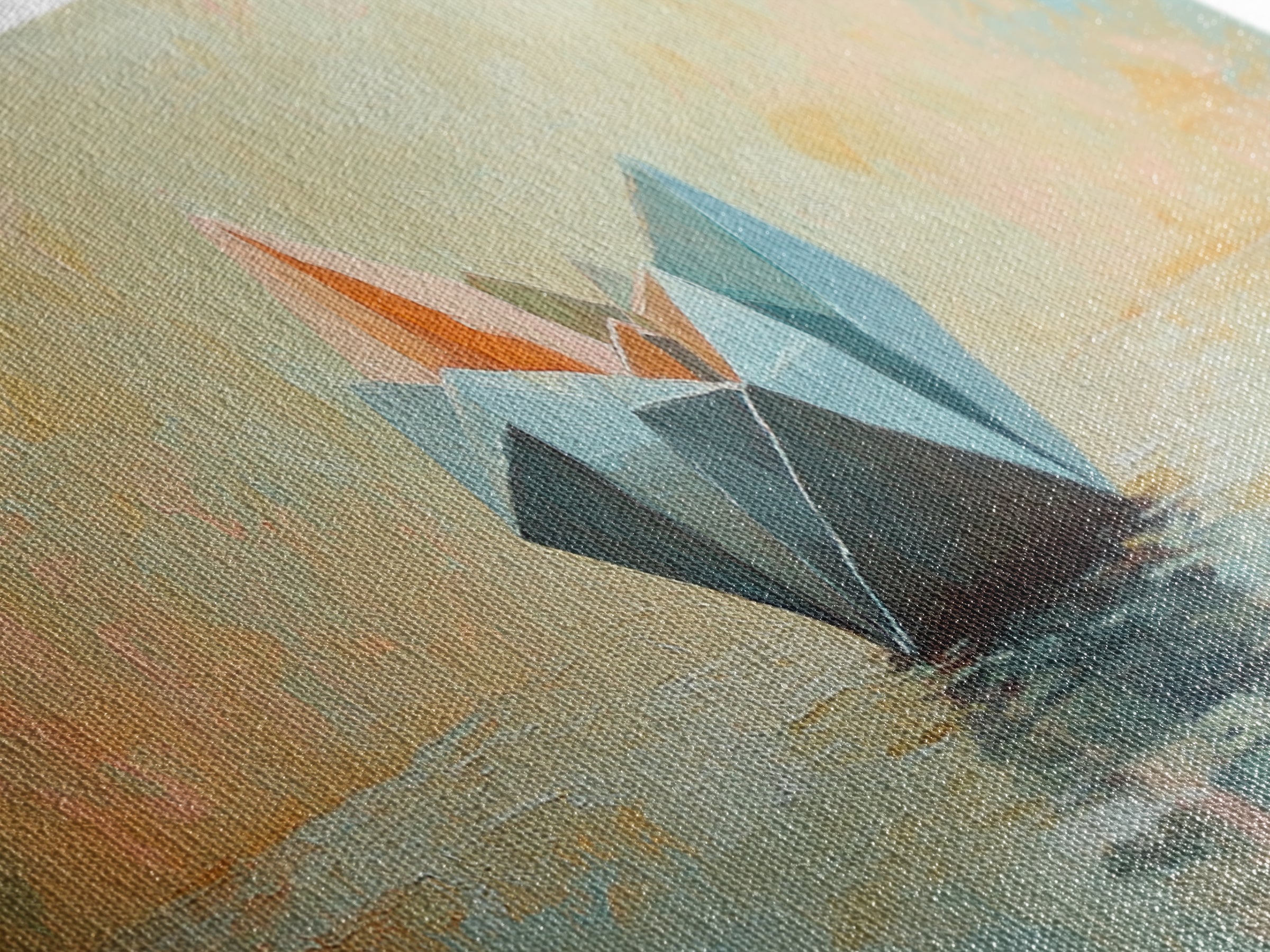Origami Paper Boat On Calm Water Canvas Print, Coastal Wall Art, Nautical Home Decor, Beach House Living Room Decor, Above Sofa Art