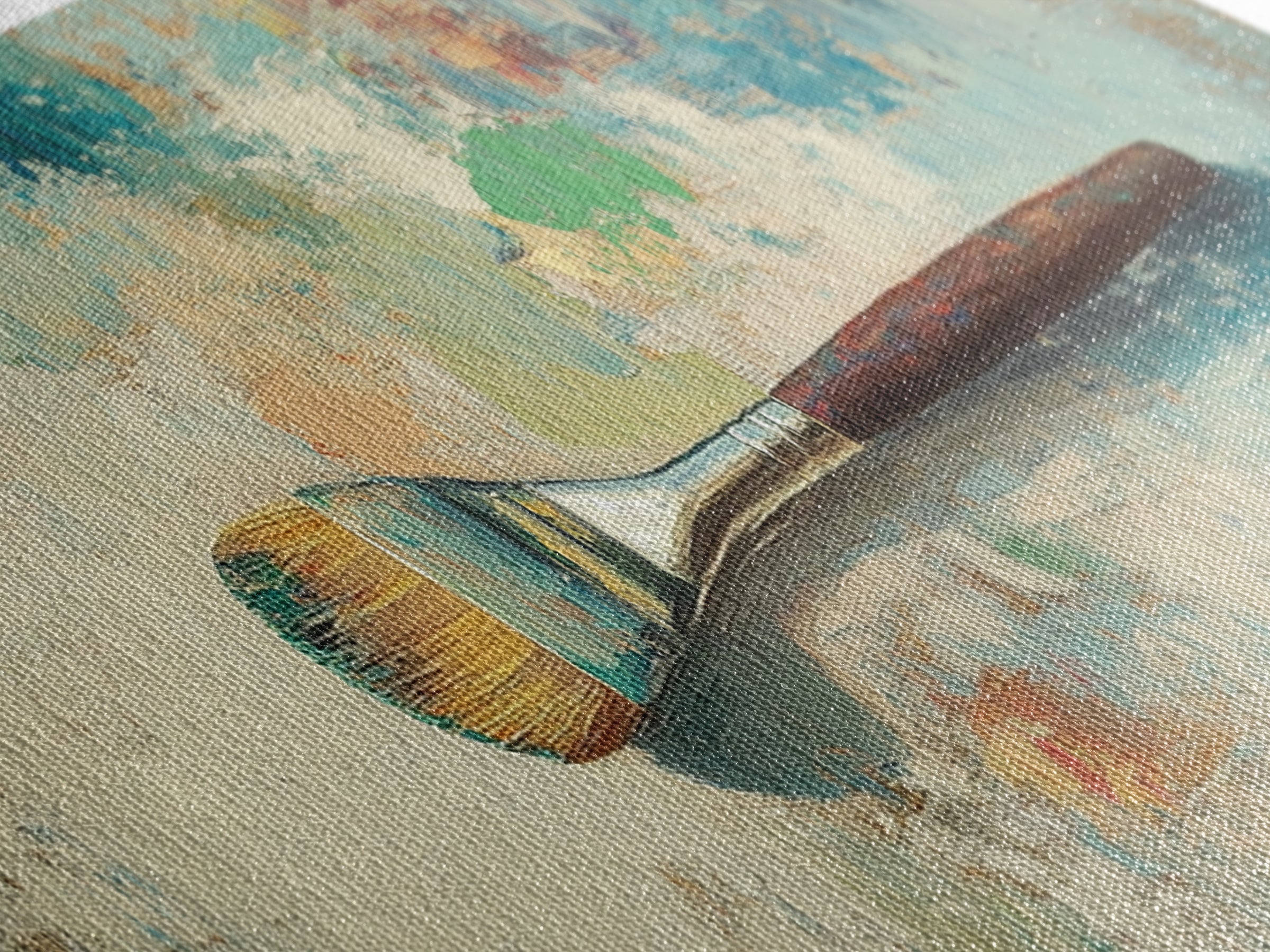 Single Paintbrush On Textured Abstract Canvas Print, Artist Studio Wall Art, Creative Office Decor, Modern Home Decor, Gift For Artist