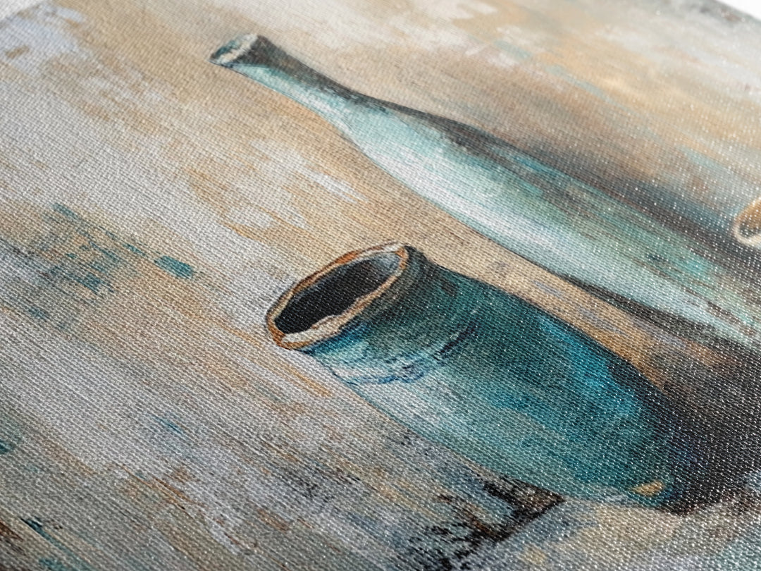 Turquoise Ceramic Vessels Still Life, Rustic Neutral Framed Canvas Print, Kitchen Wall Art, Modern Farmhouse Housewarming Gift