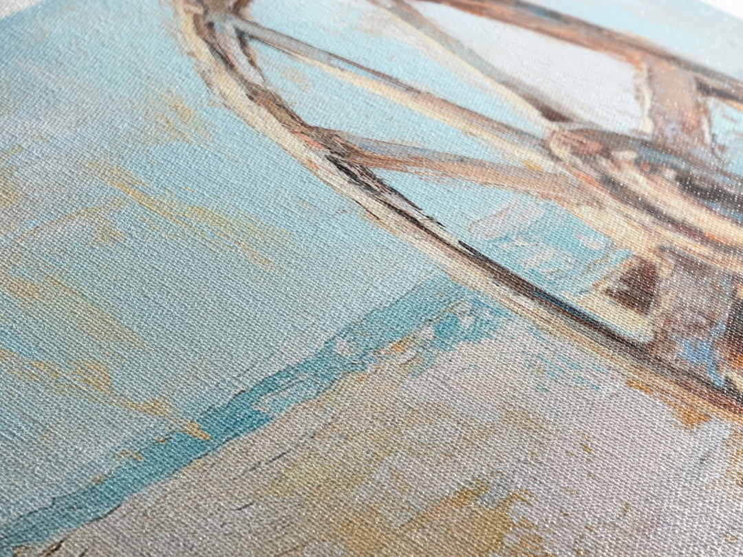 Weathered Wagon Wheel Wall Art, Coastal Beach Decor, Rustic Nautical Canvas Print, Beach House Wall Decor, Large Seascape Gift