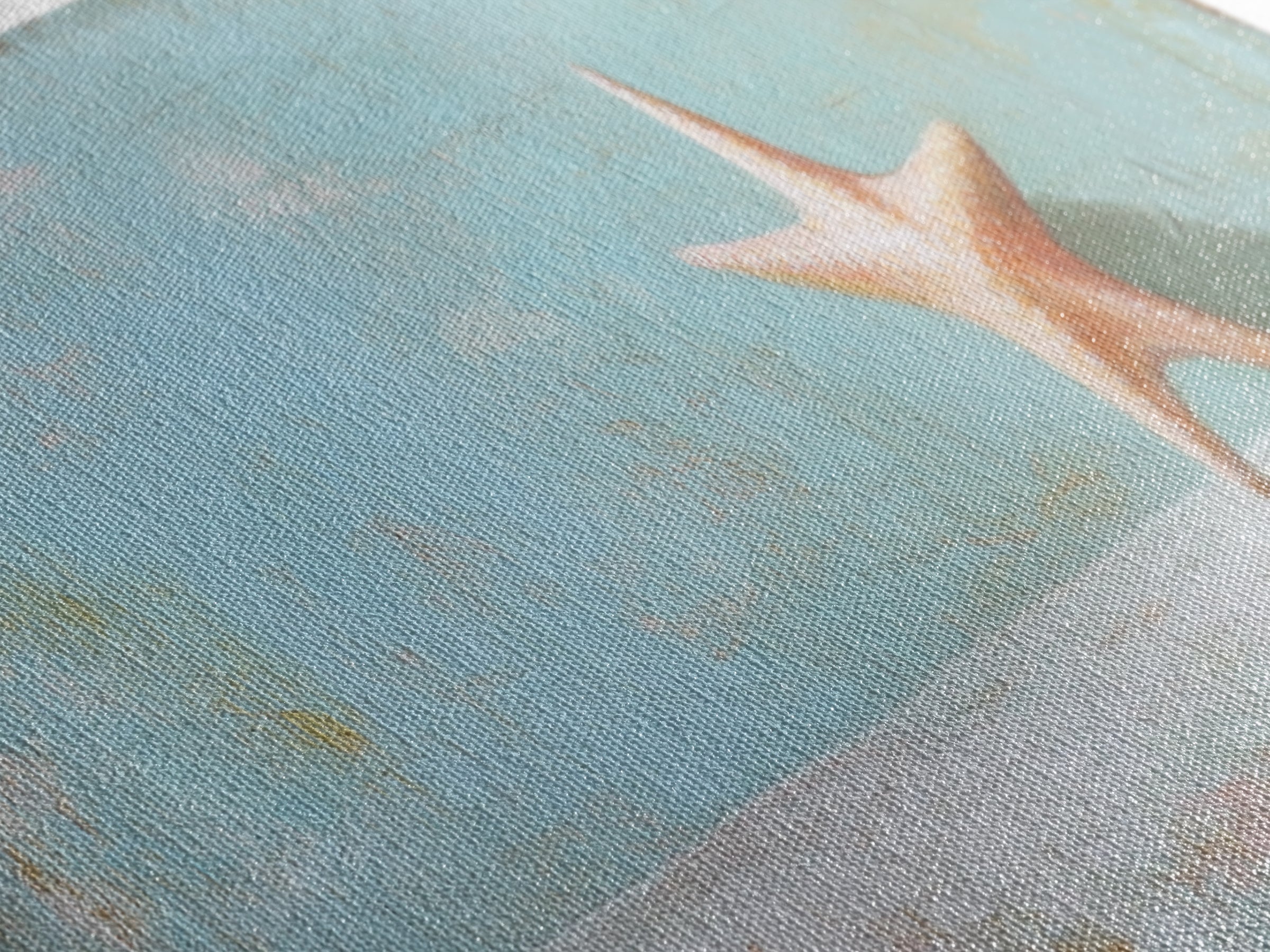 Single Starfish On Weathered Blue Shelf Wall Art, Minimalist Coastal Decor, Beach House Bathroom Canvas Print, Ocean Wall Decor