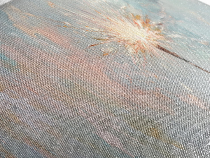 Bright Sparkler On Pastel Blue Canvas Print, Celebration Wall Art, New Year Decor, Party Wall Decor, Unique Gift For Her