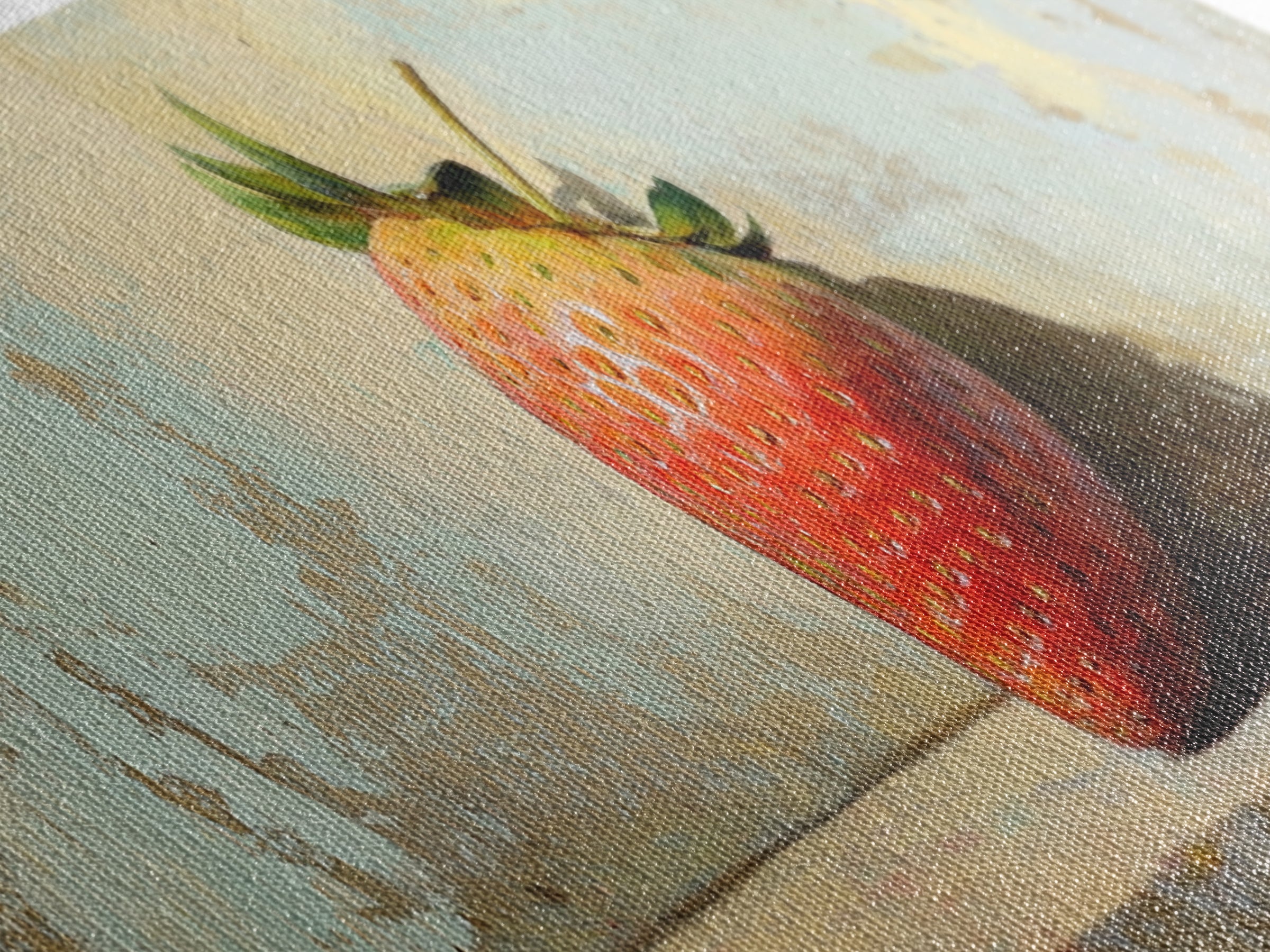 Single Strawberry Still Life Wall Art, Rustic Kitchen Decor, Fruit Art Print, Farmhouse Canvas, Dining Room Decor Gift Idea