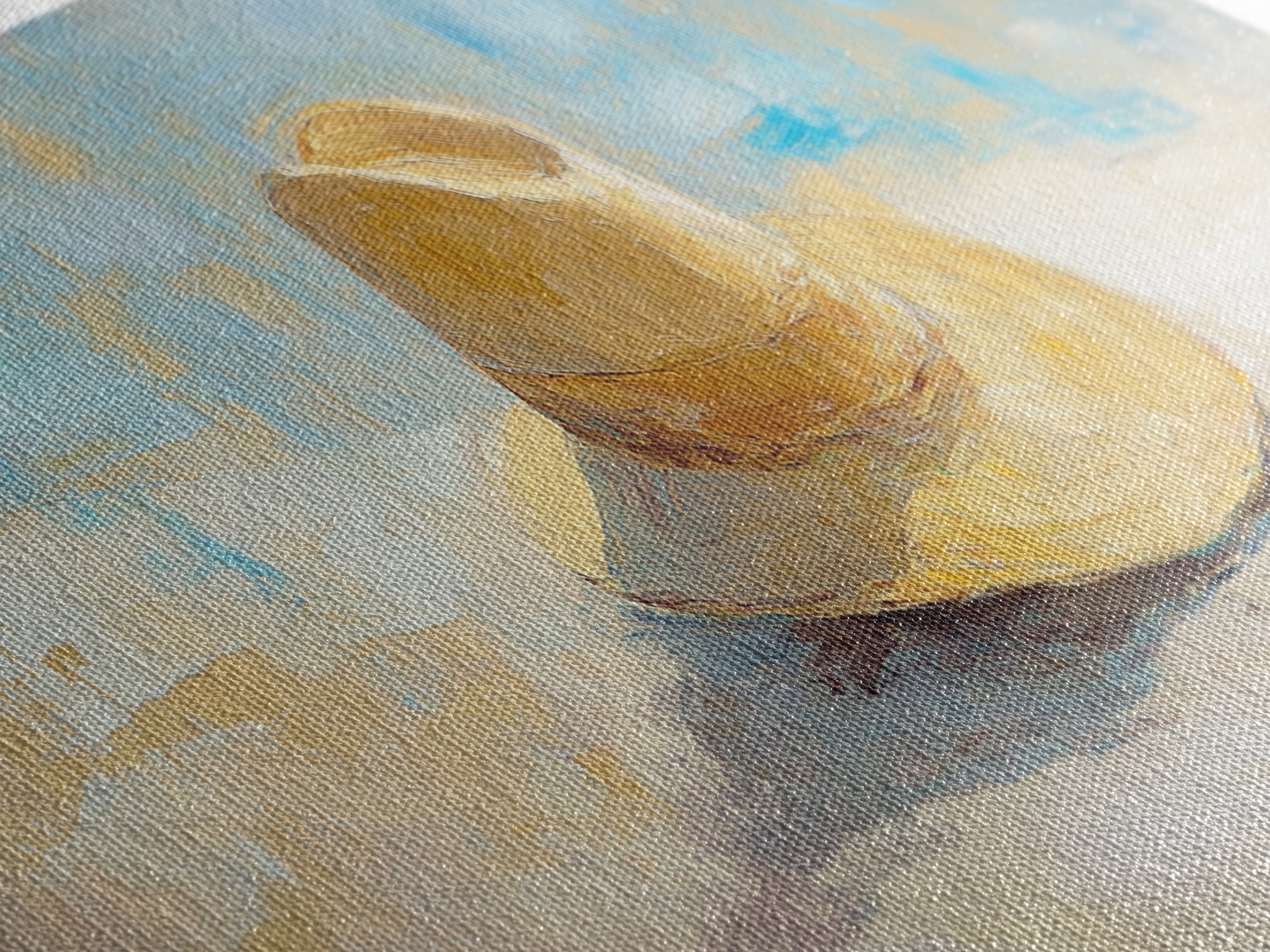 Straw Sun Hat Canvas Print, Coastal Beach Wall Art, Summer Home Decor, Minimalist Seascape, Vacation Housewarming Gift Idea