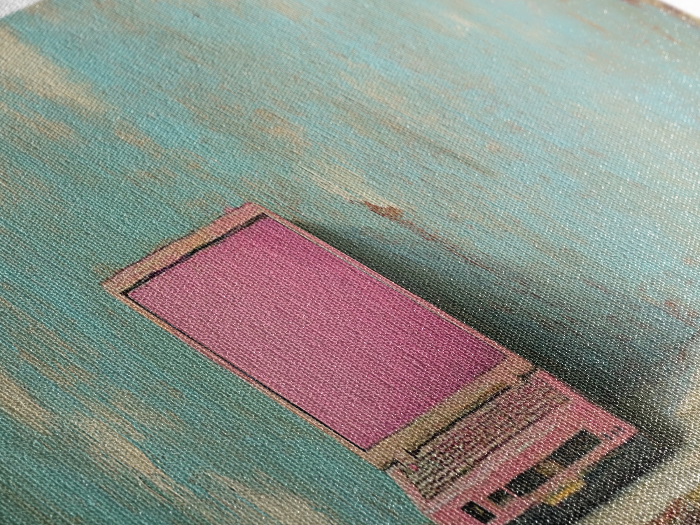Pink Retro Laptop On Teal Shelf Wall Art, Minimalist Office Decor, Tech Art Print, Dorm Room Decor, Modern Wall Decor Gift