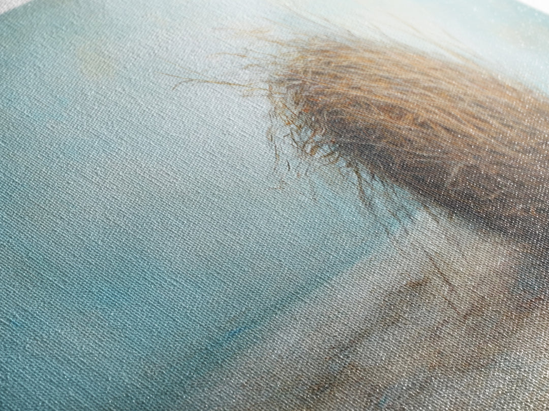 Coastal Tumbleweed On Sandy Shore Canvas Print, Neutral Beach Wall Art, Seascape Decor, Calm Ocean Landscape Painting Gift