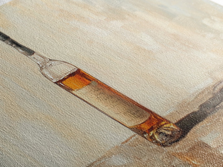 Amber Whiskey Bottle Still Life Framed Canvas Print, Bar Wall Art, Rustic Home Bar Decor, Masculine Man Cave Whiskey Lover Gift
