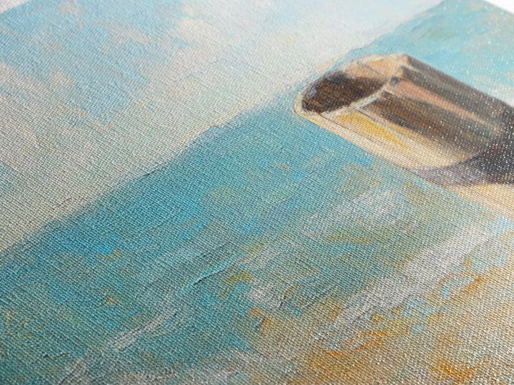 Weathered Barrel On Sunny Beach Wall Art, Coastal Home Decor, Ocean Painting, Nautical Print, Beach House Gift, Seascape Art