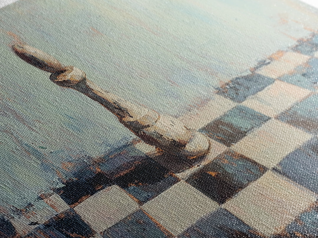 Lone Chess Pawn On Checkered Board Wall Art, Game Room Decor, Modern Office Canvas Print, Abstract Strategy Art Gift For Him