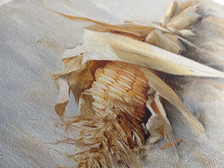 Dried Corn Husk Still Life Wall Art, Farmhouse Kitchen Decor, Rustic Canvas Print, Harvest Food Art For Country Home Decor