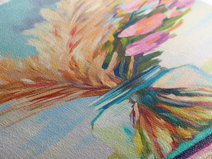 Pampas Grass In Blue Mason Jar Canvas Print, Boho Floral Wall Art, Neutral Home Decor, Rustic Bedroom Decor, Gift For Her