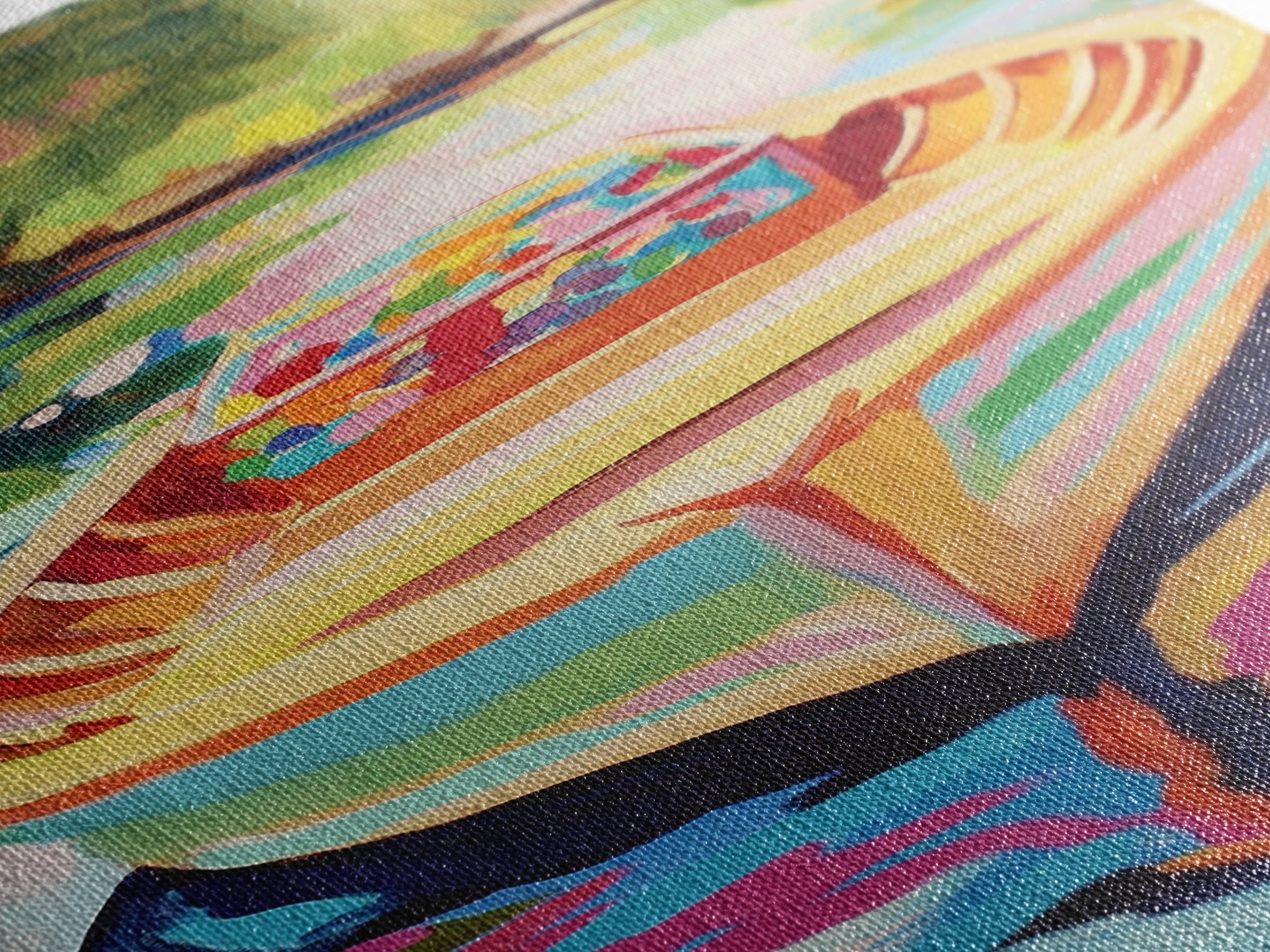 Colorful Rowboat On Sunlit River Wall Art, Coastal Lake Canvas, Bright Boho Home Decor, Living Room Art Print, Unique Housewarming Gift