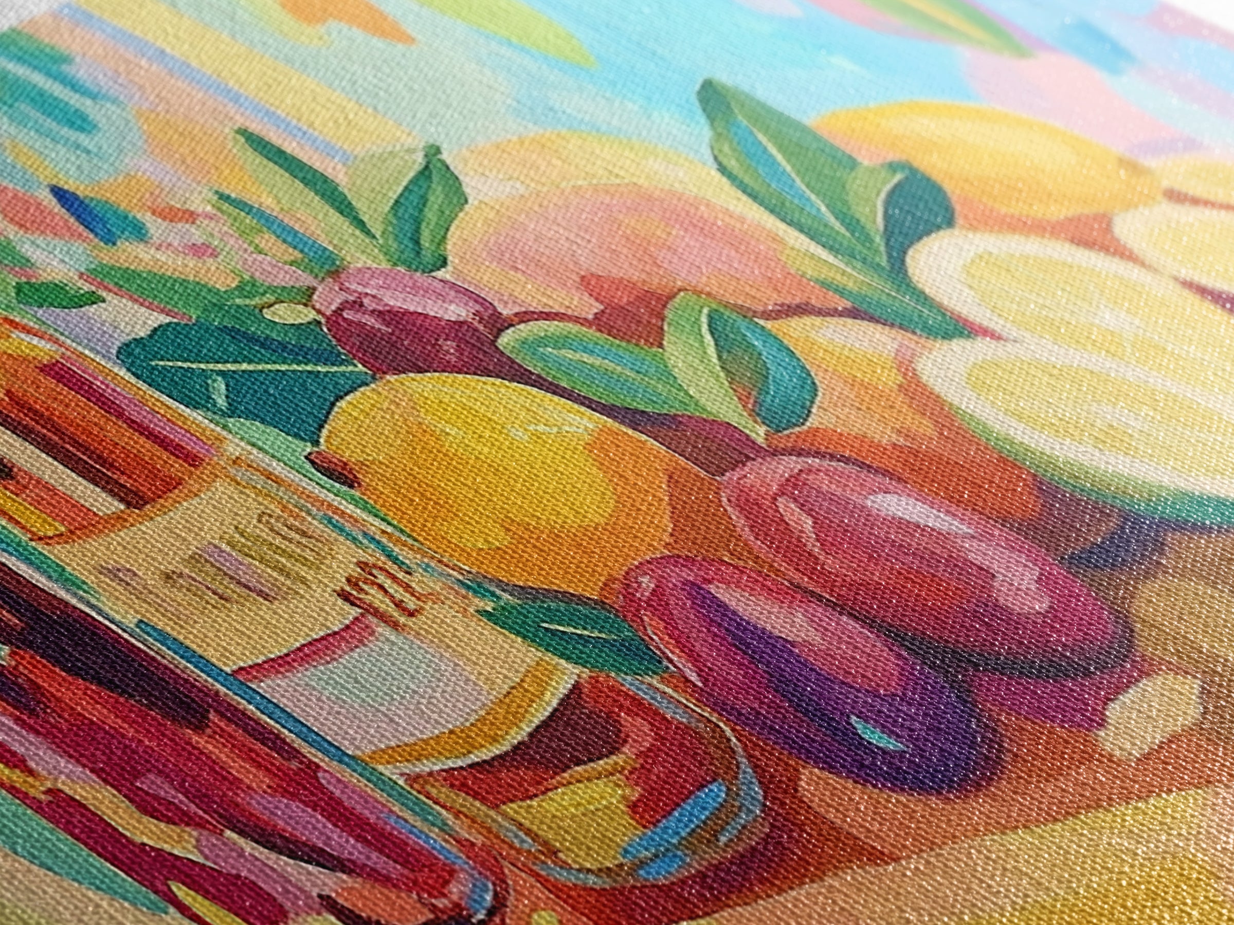 Colorful Citrus And Wine Still Life Canvas Print, Bright Kitchen Wall Art, Fruit Art Print, Dining Room Decor, Housewarming Gift