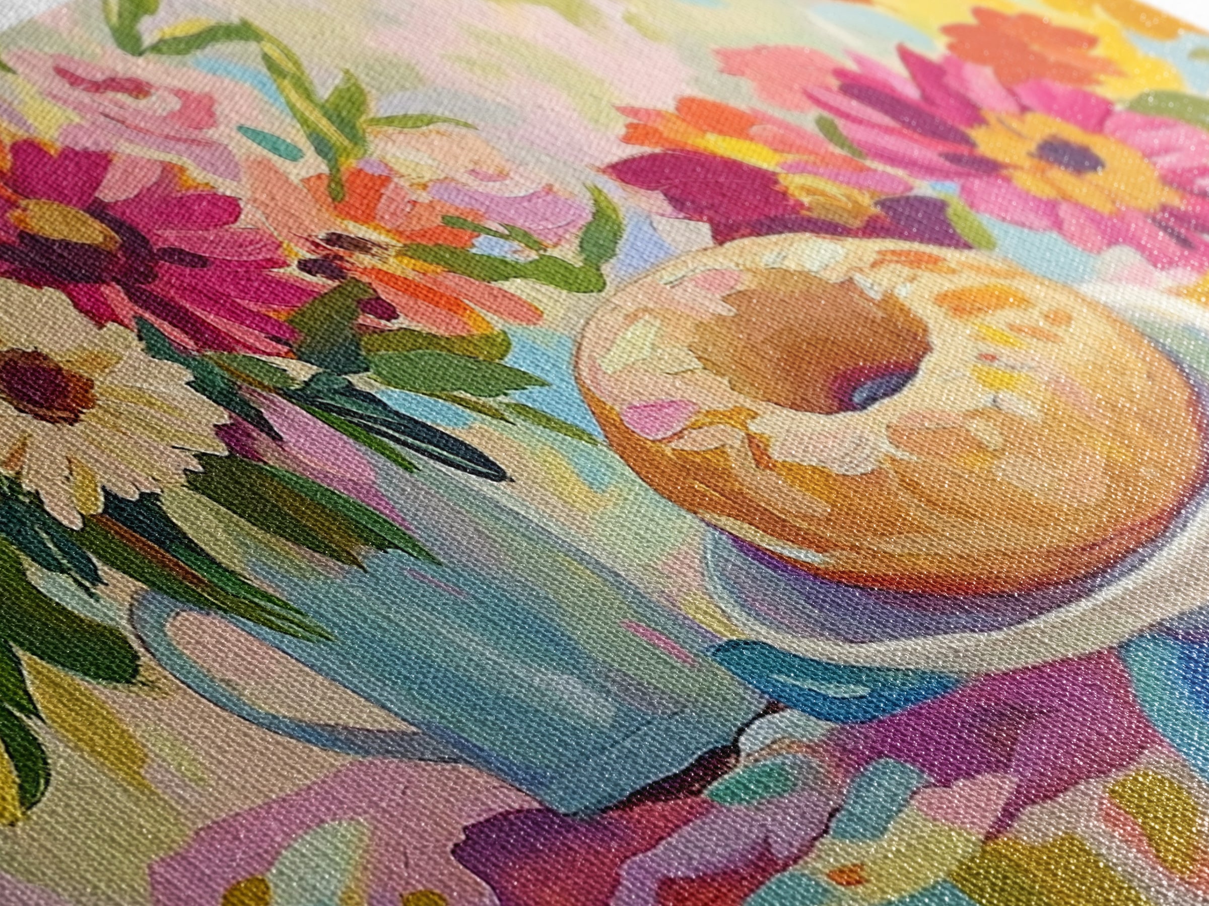 Glazed Donut And Garden Flowers Canvas Print, Bakery Wall Art, Cheerful Kitchen Decor, Colorful Breakfast Nook Art, Housewarming Gift
