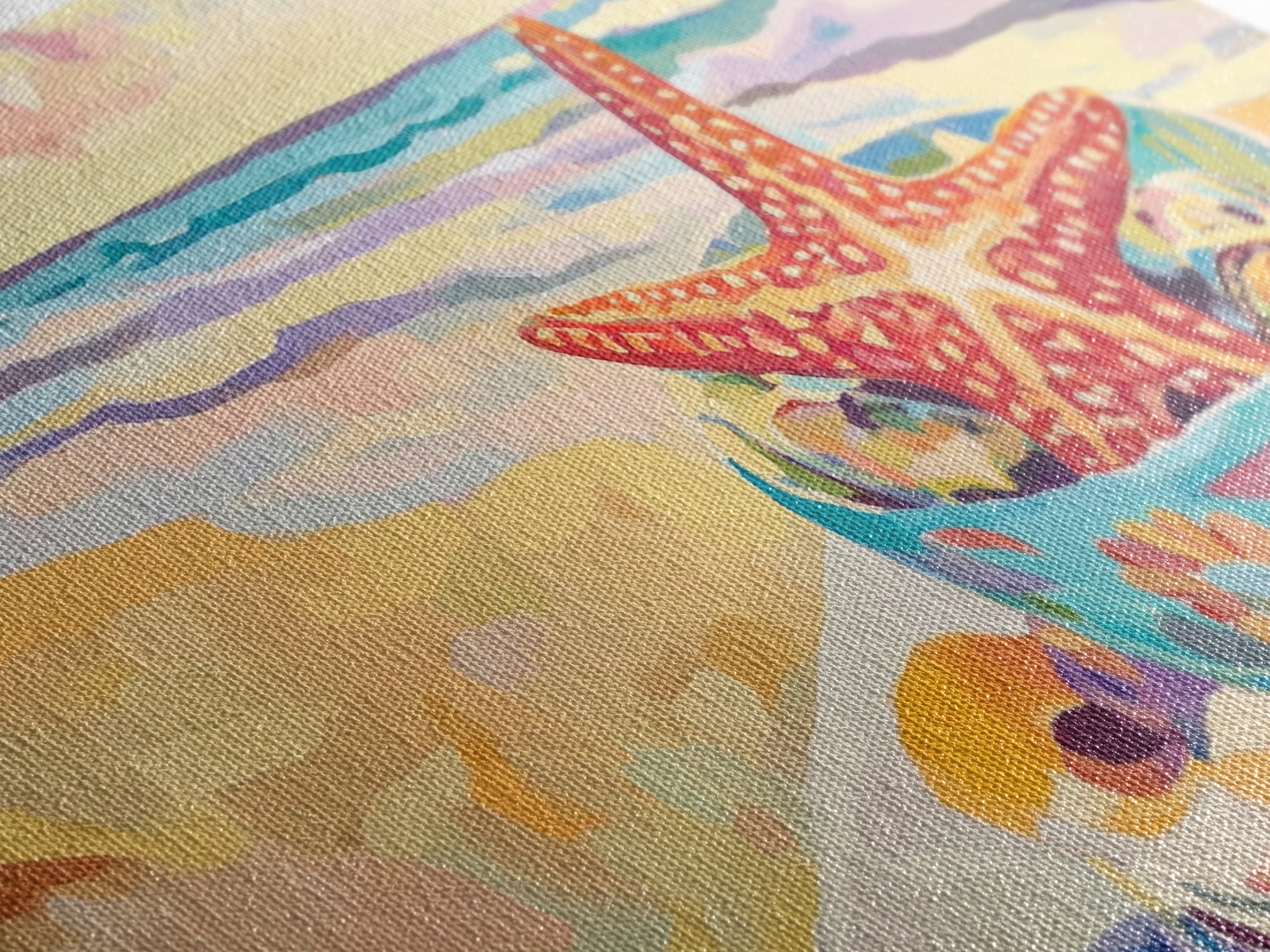 Red Starfish In Floral Bowl Beach Wall Art, Coastal Canvas Print, Ocean Decor, Beach House Gift For Her, Summer Seascape