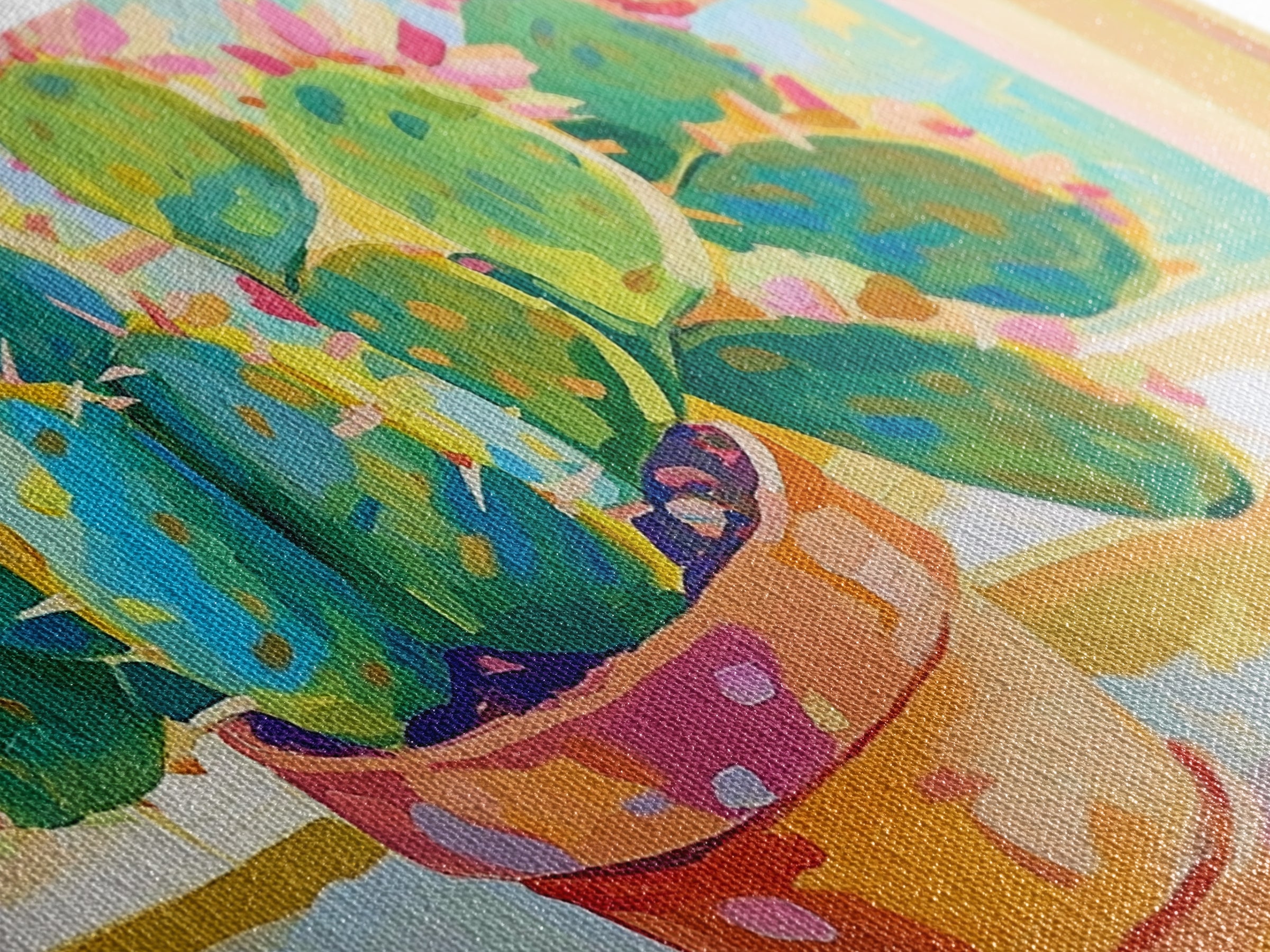 Blooming Prickly Pear Cactus Framed Canvas Print, Colorful Botanical Wall Art, Sunny Window Plant Lover Gift, Boho Home Decor
