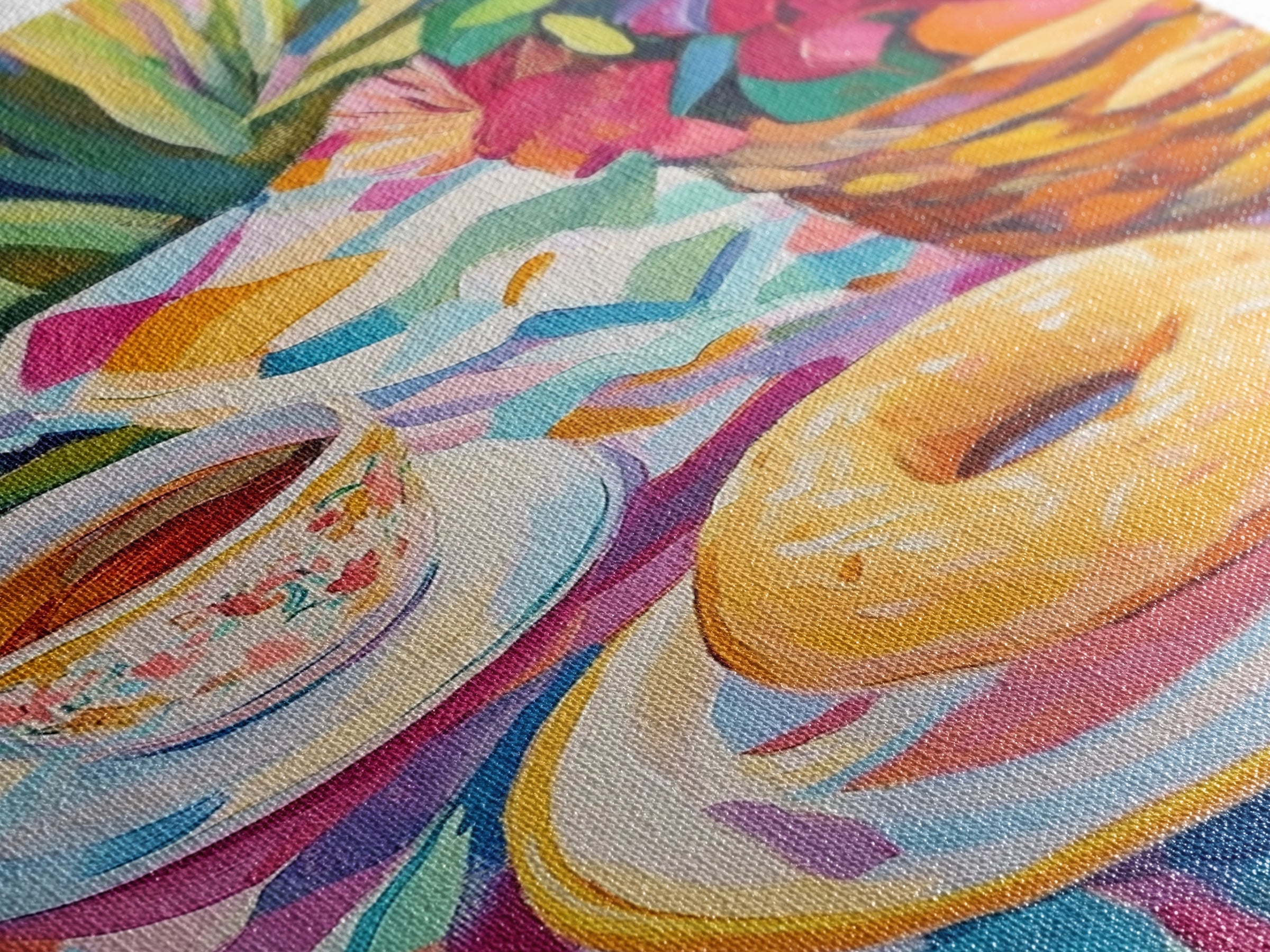 Tea Cup And Glazed Donut Garden Picnic Canvas Print, Kitchen Wall Art, Coffee Bar Decor, Whimsical Food Art, Gift For Her