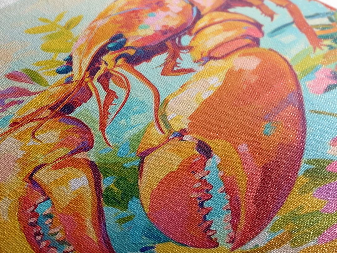 Vibrant Lobster With Garden Florals Canvas Print, Coastal Wall Art, Seafood Wall Decor, Tropical Kitchen Decor, Gift For Her