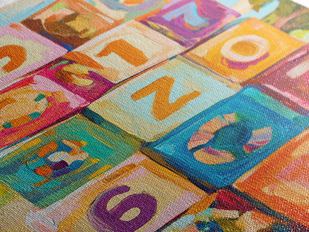 Colorful Number Blocks Nursery Wall Art, Playful Kids Room Canvas Print, Baby Shower Gift, Whimsical Playroom Decor, Baby Nursery Art