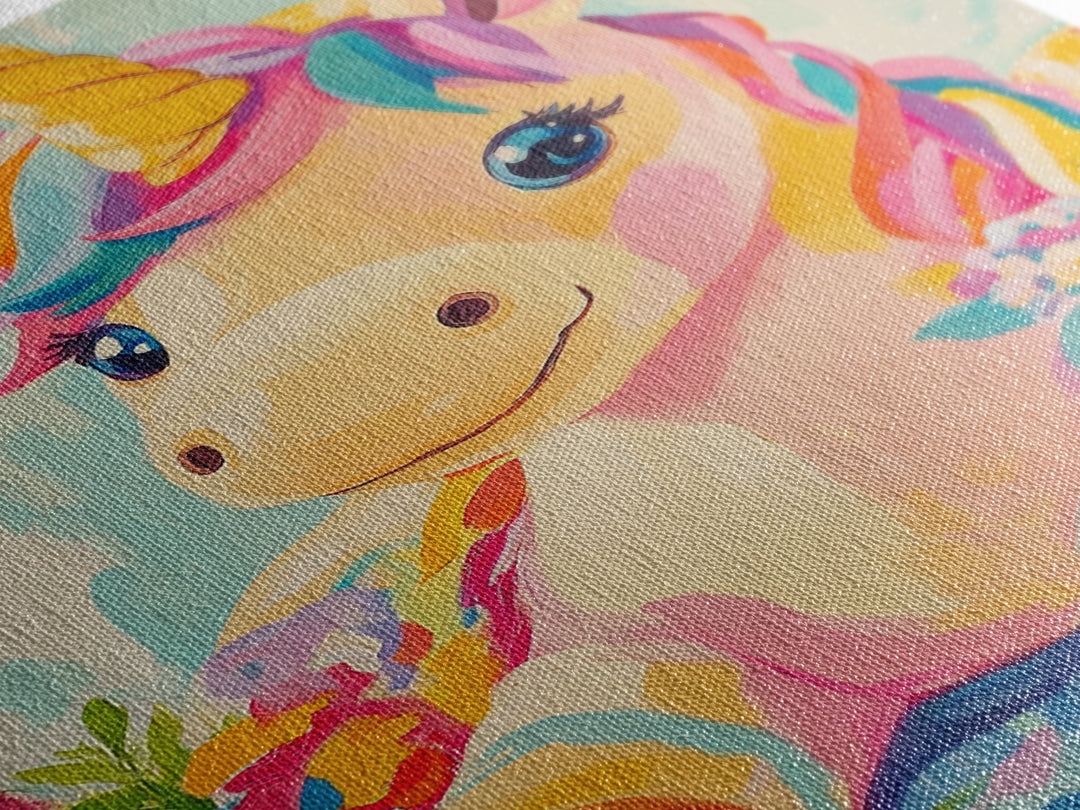Cute Unicorn With Rainbow Mane Canvas Print, Whimsical Nursery Wall Art, Kids Room Decor, Baby Girl Nursery, Gift For Her