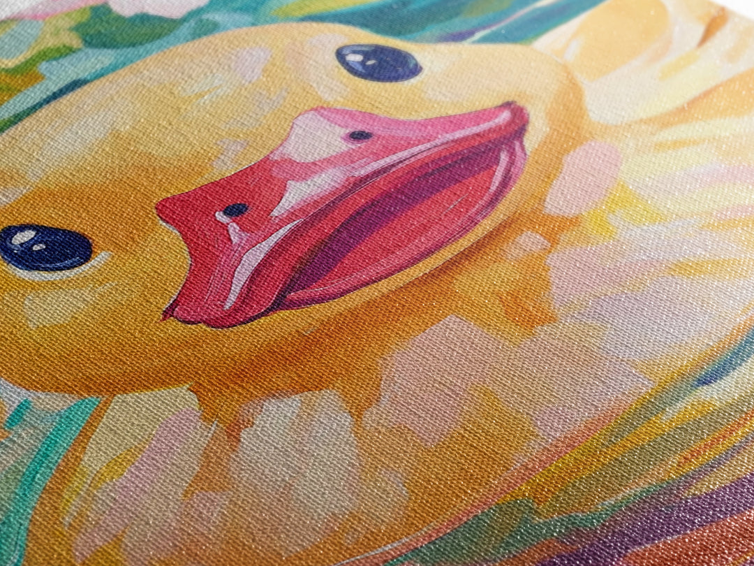 Smiling Yellow Duck In Garden Pond Wall Art, Whimsical Animal Art, Cute Bathroom Decor, Nursery Wall Art Print, Gift For Her