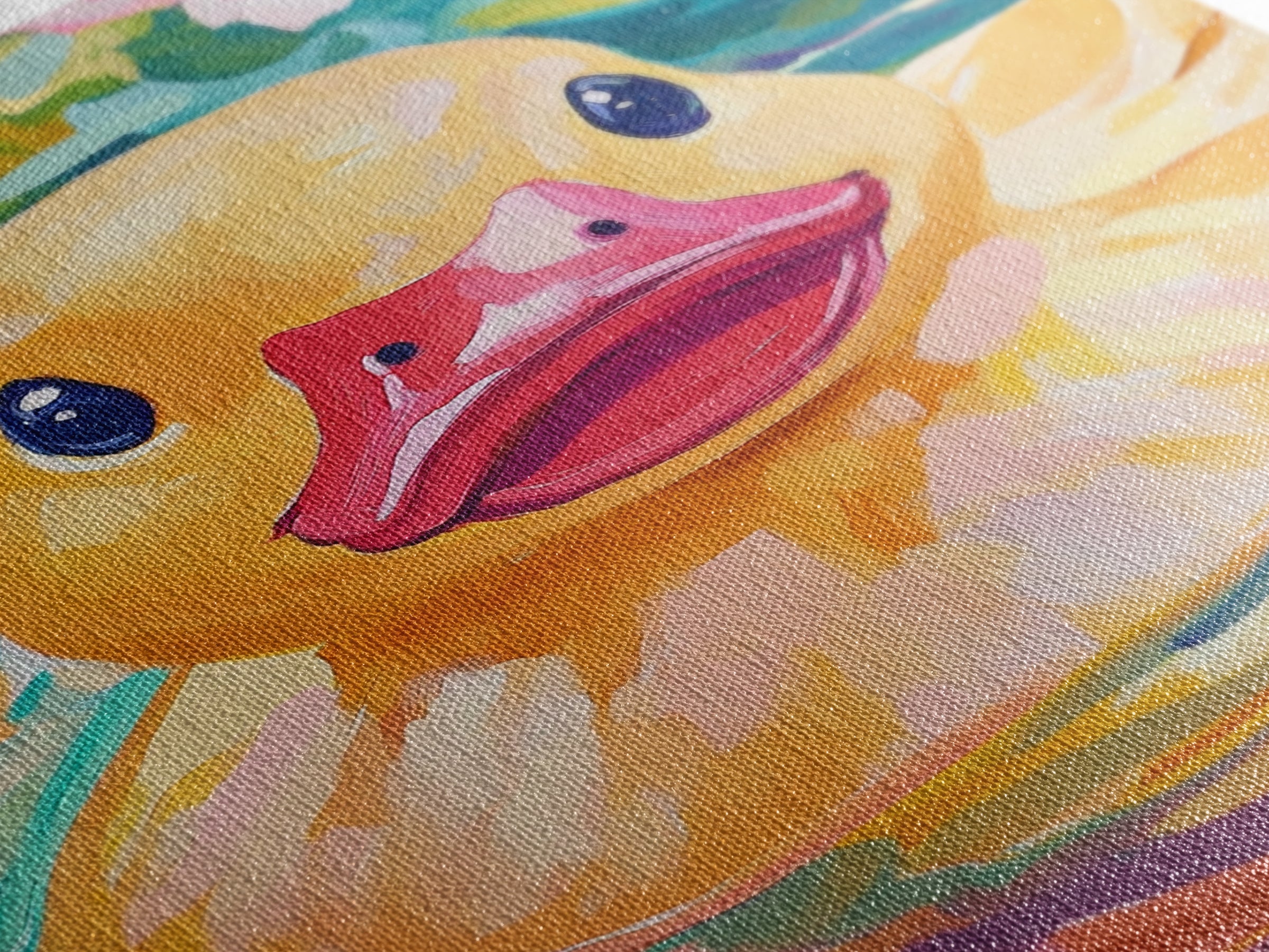 Smiling Yellow Duck In Garden Pond Wall Art, Whimsical Animal Art, Cute Bathroom Decor, Nursery Wall Art Print, Gift For Her