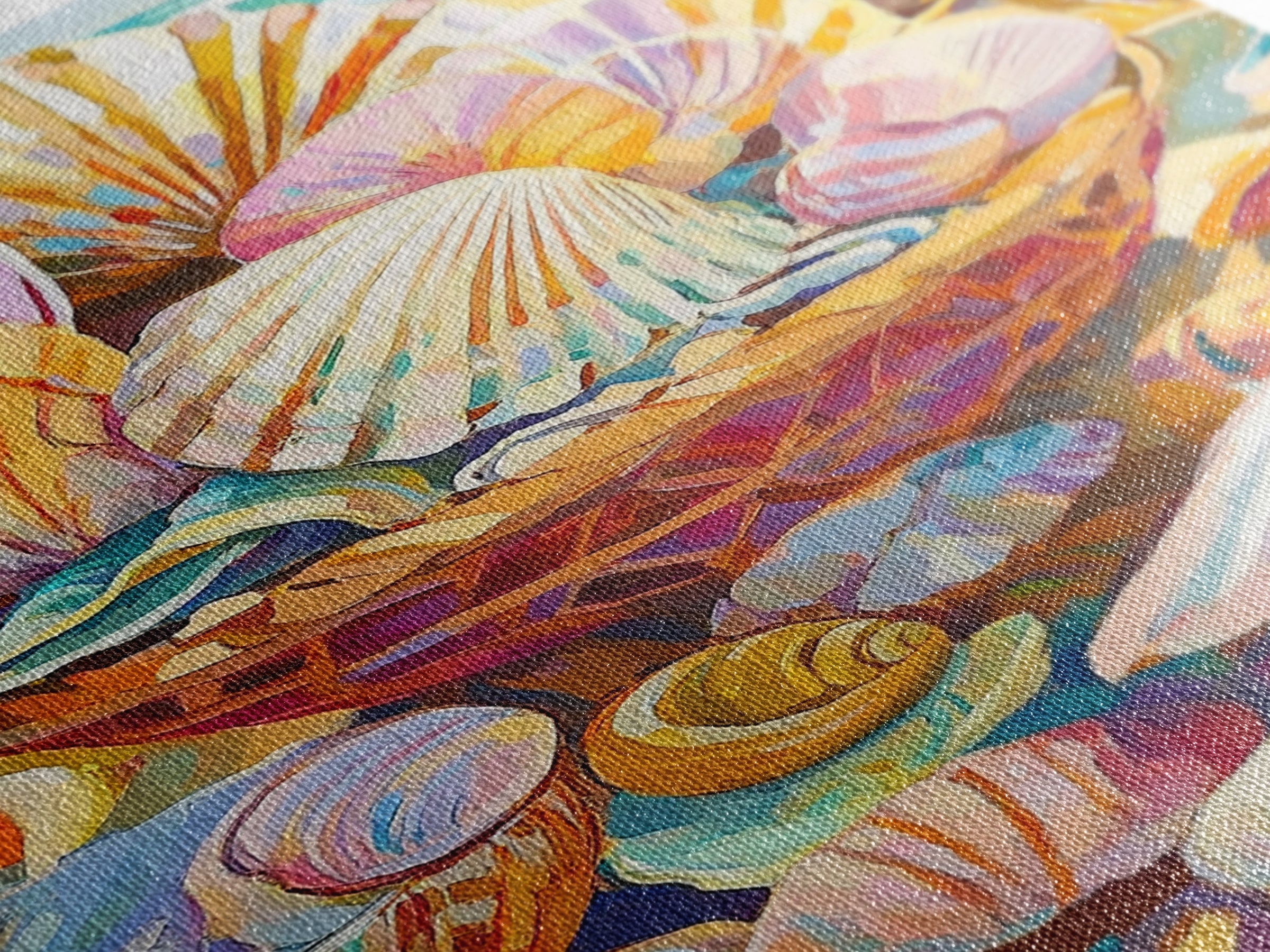 Basket Of Pastel Seashells On Beach Wall Art, Coastal Wall Decor, Beach House Decor, Ocean Art Print, Nautical Home Decor