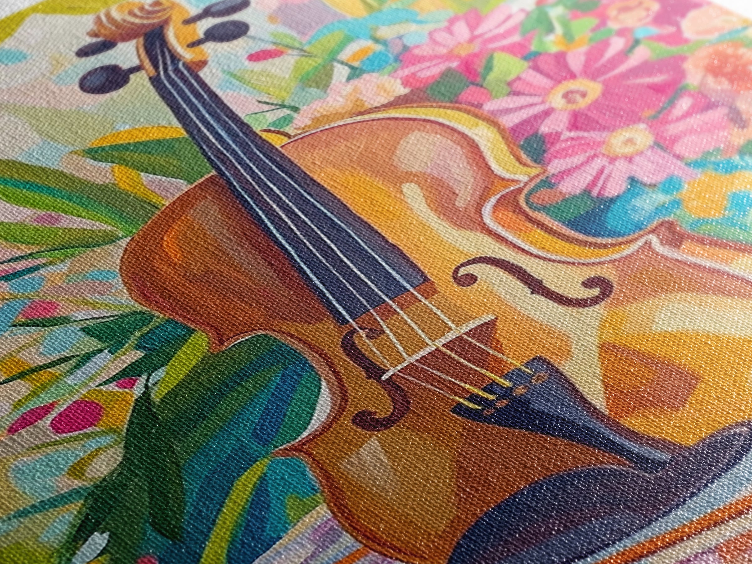 Violin With Pink Garden Flowers Framed Canvas Print, Music Wall Art, Floral Wall Decor, Gift For Music Lover, Fine Art Print