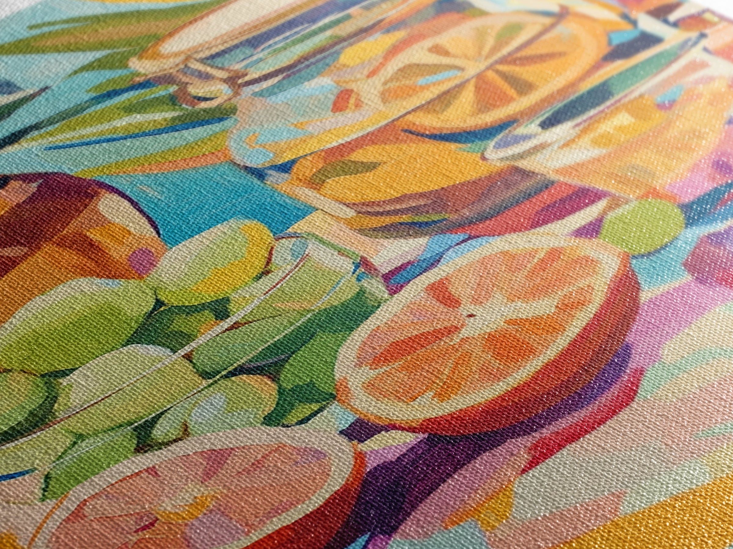 Sunlit Citrus Jar With Limes And Grapefruit Canvas Print, Colorful Kitchen Wall Art, Tropical Home Decor, Food Art Print