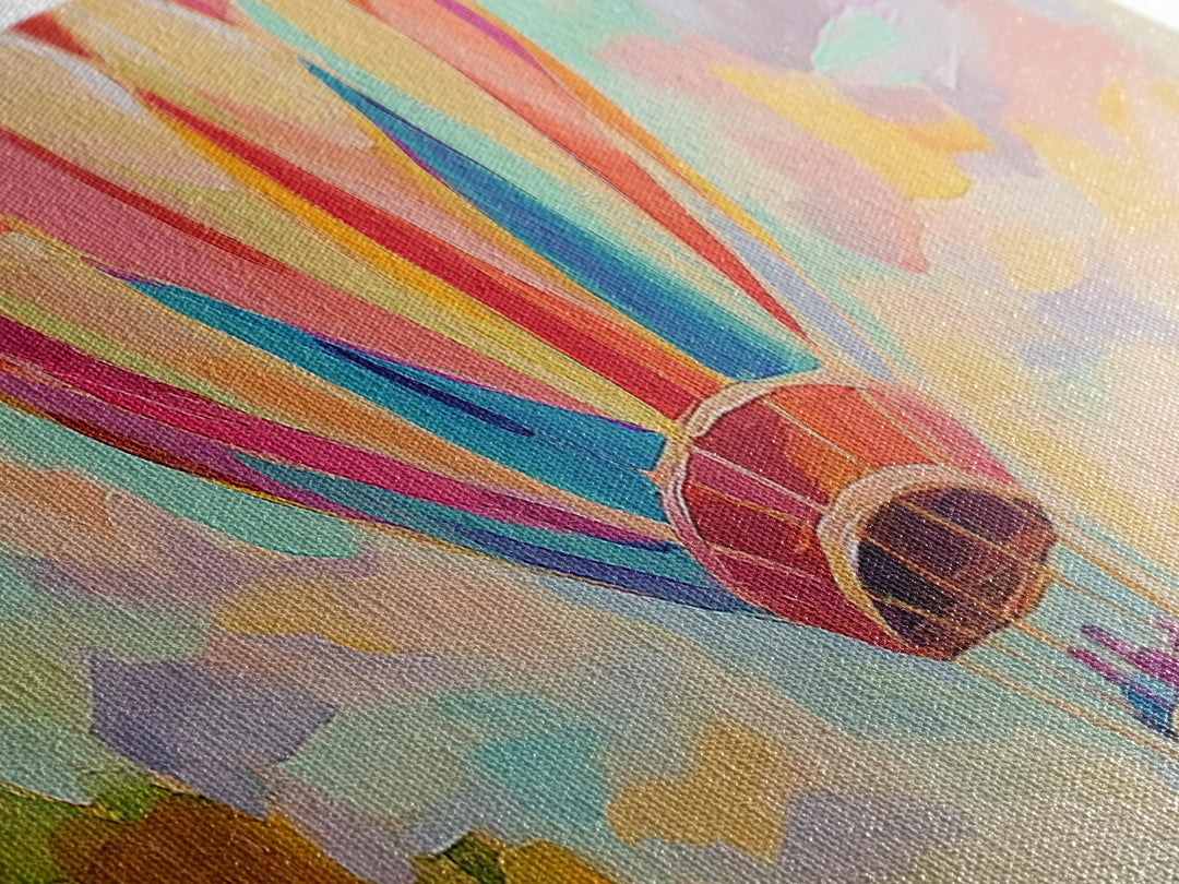 Pastel Hot Air Balloon Wall Art, Whimsical Landscape Painting, Nursery Decor, Kids Room Wall Decor, Framed Canvas Print Gift
