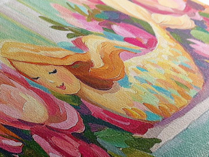Sleeping Mermaid In Rose Garden Canvas Print, Whimsical Floral Wall Art, Girls Room Decor, Nursery Wall Art, Fantasy Gift