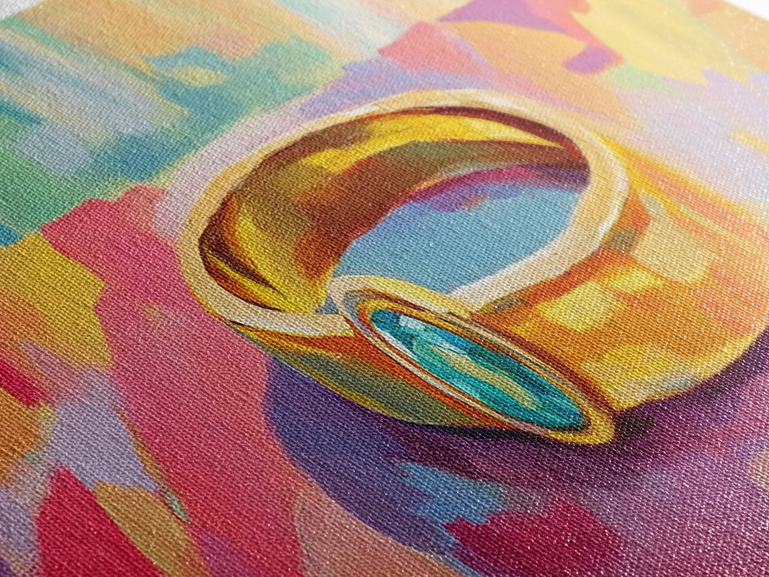 Gold Ring With Blue Gemstone Canvas Print, Elegant Wall Art, Jewelry Lover Gift, Feminine Bedroom Decor, Modern Print, Home Decor