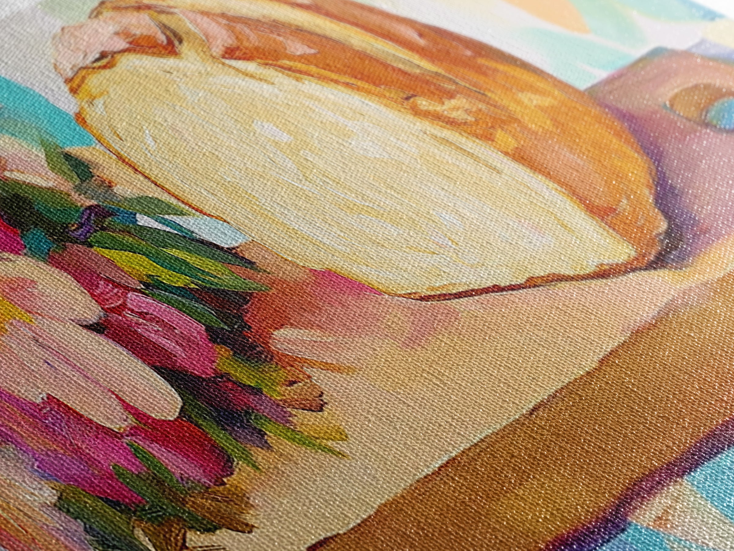 Crusty Bread Loaf And Flowers Canvas Print, Cozy Kitchen Wall Art, Bakery Decor, Food Still Life Art Print, Housewarming Gift