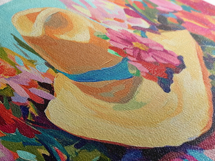 Straw Sun Hat With Tropical Flowers Canvas Print, Beach Wall Art, Coastal Cowgirl Decor, Summer Fashion Gift For Her Home Decor