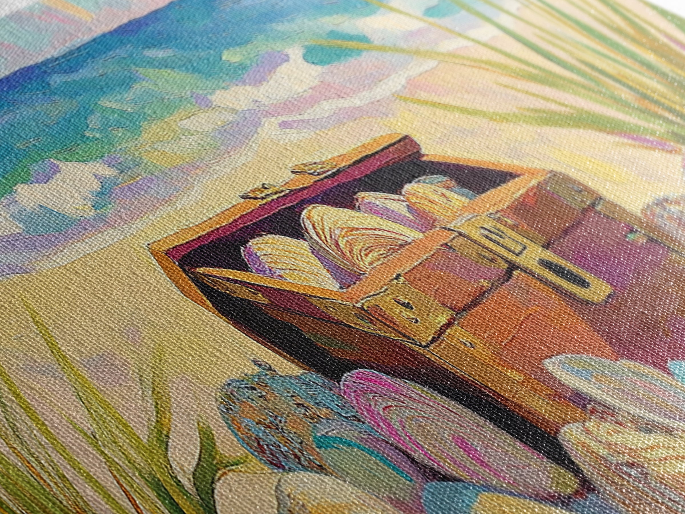 Beach Treasure Chest With Seashells Wall Art, Coastal Canvas Print, Ocean Decor, Beach House Decor, Summer Seascape Gift