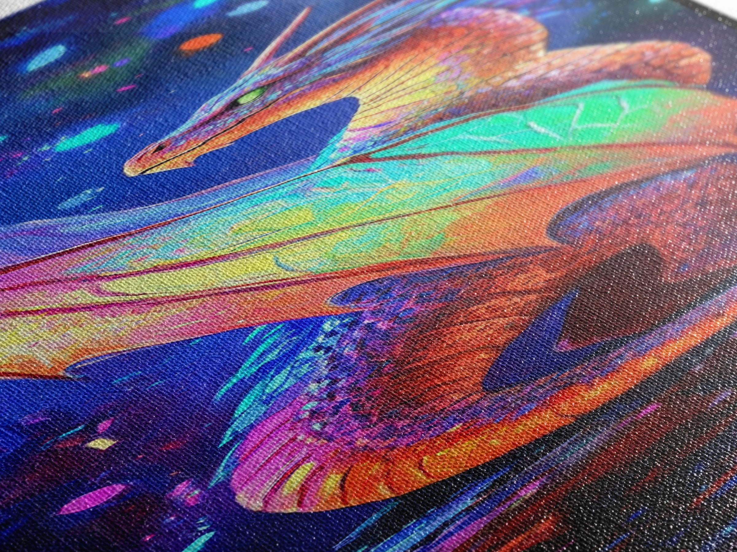 Rainbow Dragon Canvas Print, Vibrant Fantasy Art, Mythical Creature Painting, Colorful Wall Art, Gamer Room Decor Gift Idea