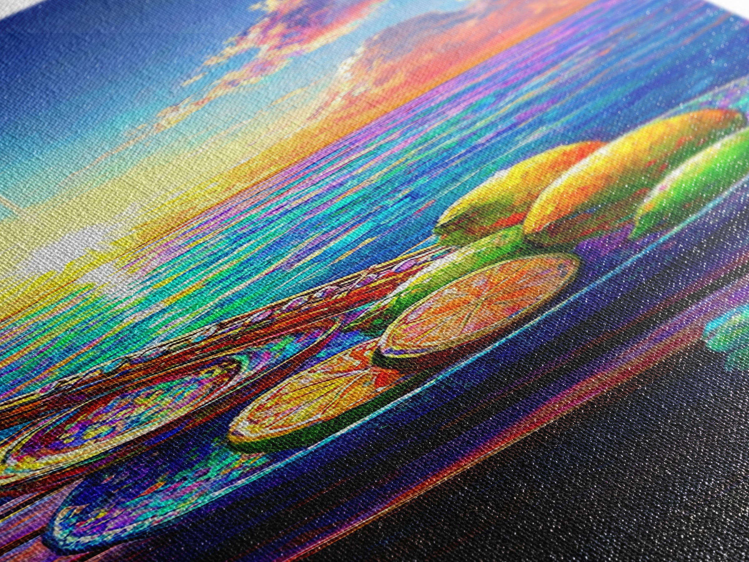 Ocean Sunset With Limes And Oar Framed Canvas Print, Coastal Kitchen Wall Art, Beach House Decor, Vibrant Seascape Art Print