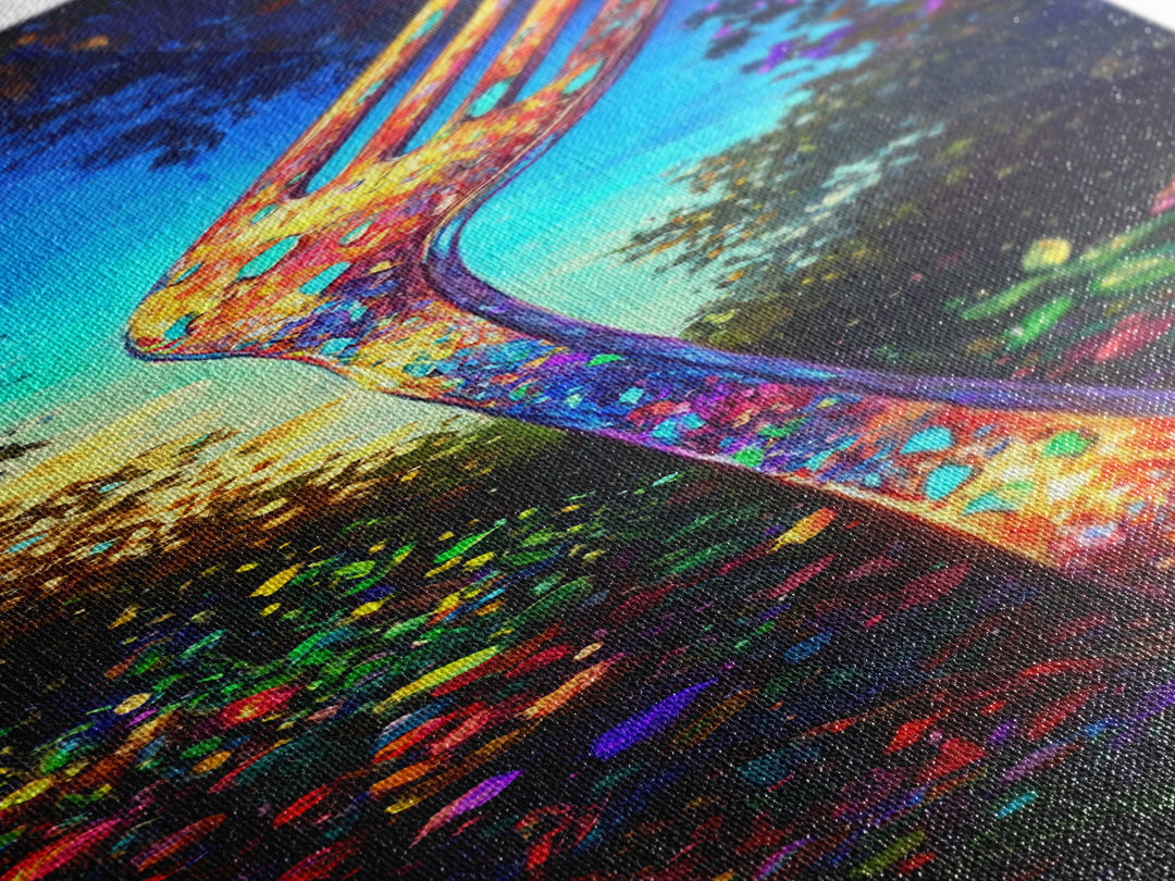 Giant Rainbow Fork In Garden Wall Art, Surreal Kitchen Canvas Print, Whimsical Food Decor, Funky Dining Room Art Print Gift