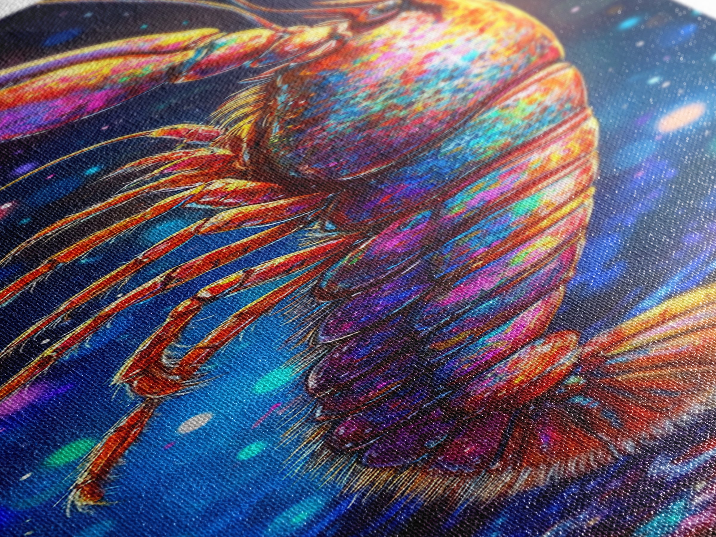 Vibrant Rainbow Lobster On Dark Bokeh Canvas Print, Coastal Wall Art, Marine Life Art, Seafood Wall Decor, Ocean Gift For Him