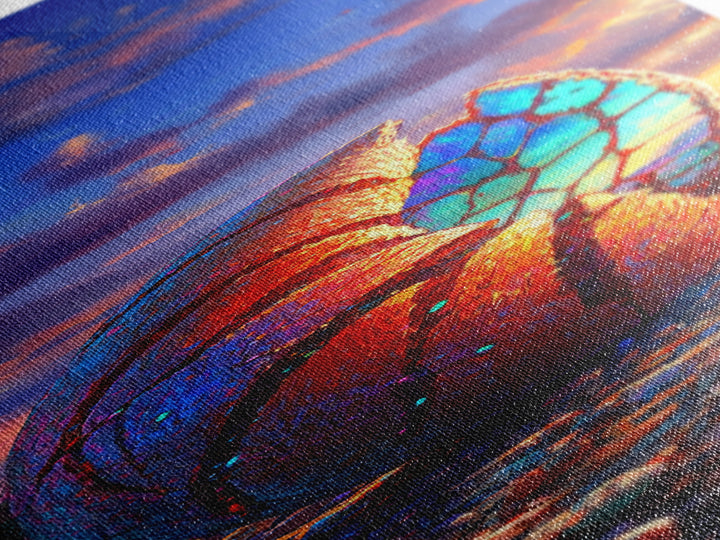 Rainbow Nautilus Seashell At Sunset Wall Art, Coastal Canvas Print, Beach House Decor, Ocean Landscape Art, Seaside Gift