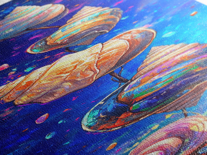 Floating Rainbow Seashells Canvas Print, Coastal Wall Art, Ocean Life Art, Beach House Decor, Vibrant Nautical Wall Decor