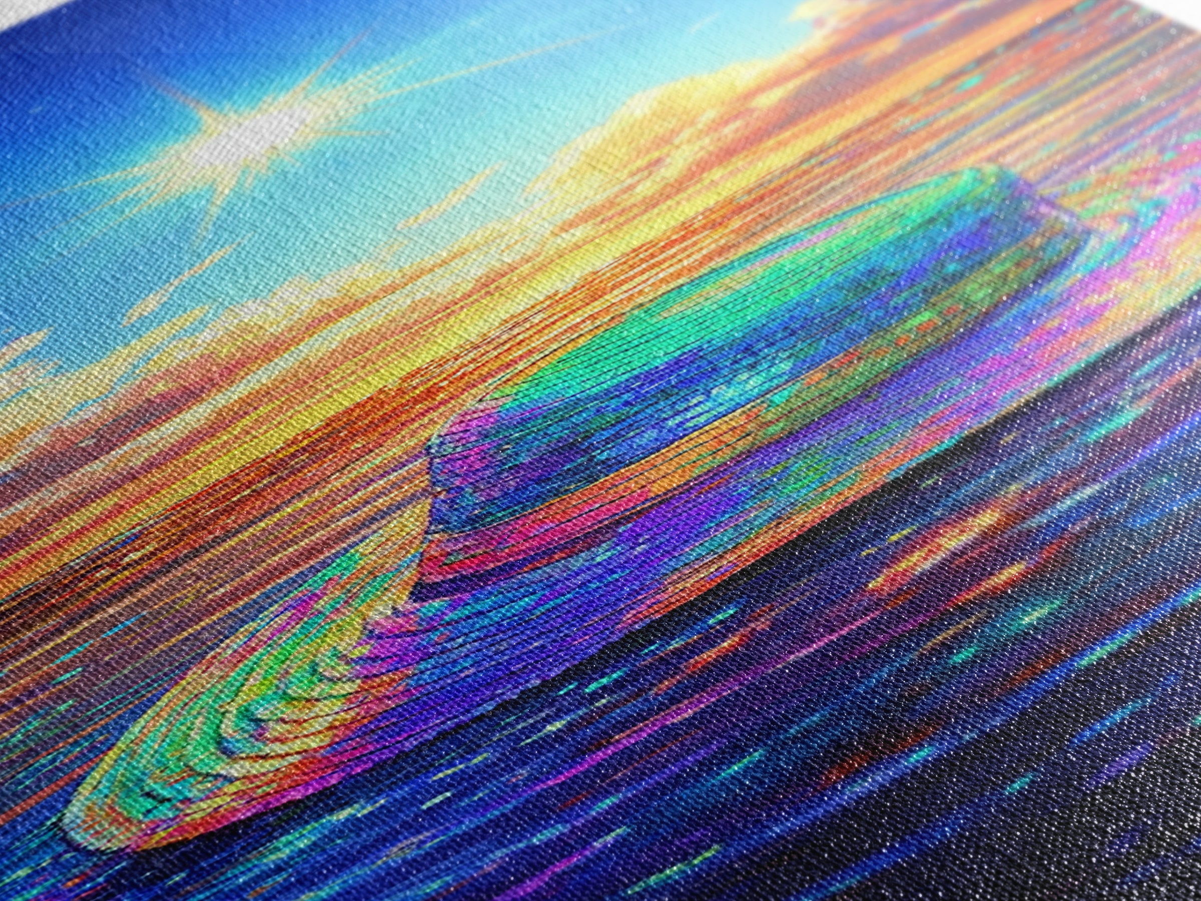 Rainbow Sun Hat On Sparkling Ocean Canvas Print, Beach Wall Art, Coastal Decor, Summer Seascape For Living Room, Housewarming Gift