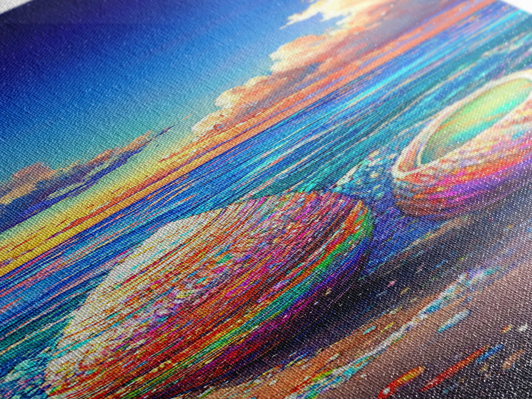 Rainbow Seashells On Sunny Beach Canvas Print, Coastal Wall Art, Beach House Decor, Ocean Art Print, Gift For Her, Nautical Decor