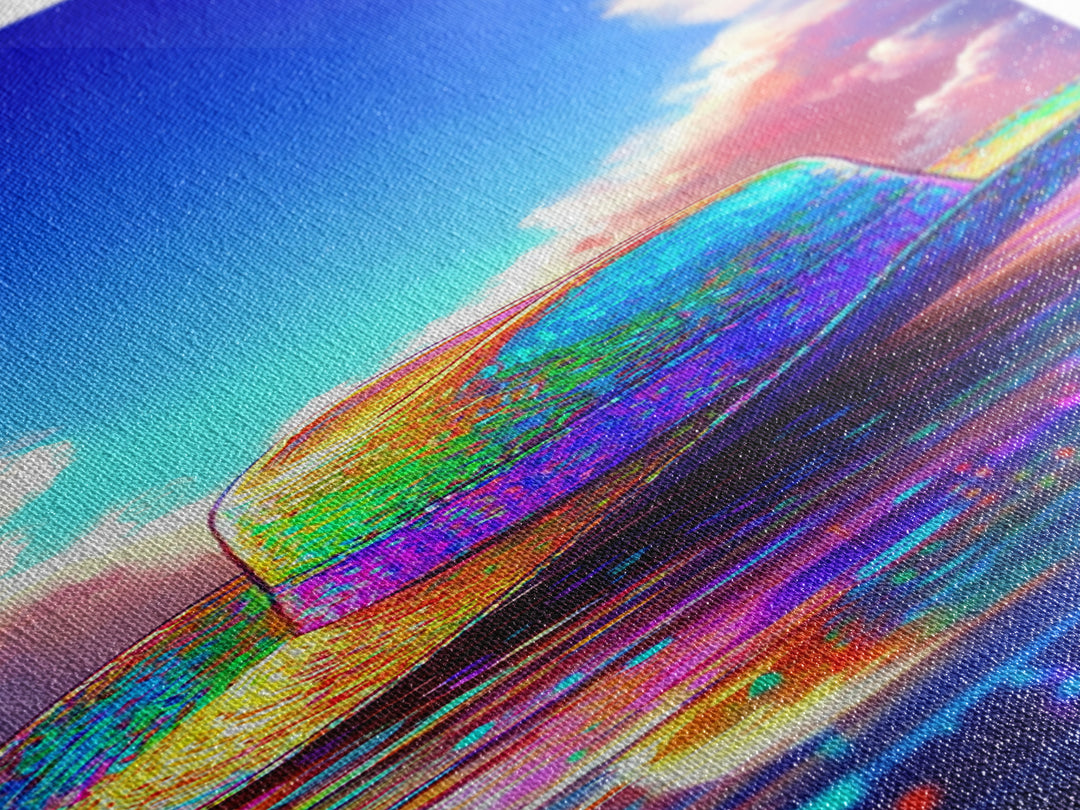 Rainbow Straw Cowboy Hat On Reflective Water Canvas Print, Western Wall Art, Coastal Cowgirl Decor, Colorful Summer Poster