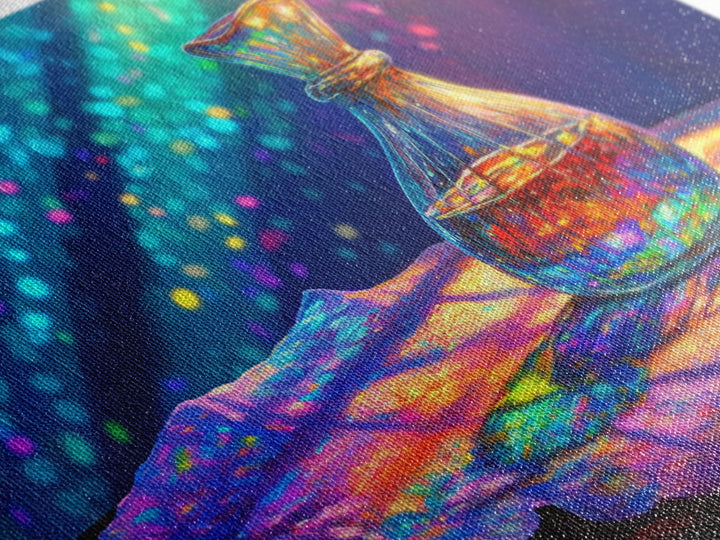 Amber Glass Perfume Bottle Wall Art, Rainbow Light Still Life Canvas Print, Elegant Bathroom Decor, Spa Wall Decor, Gift For Her