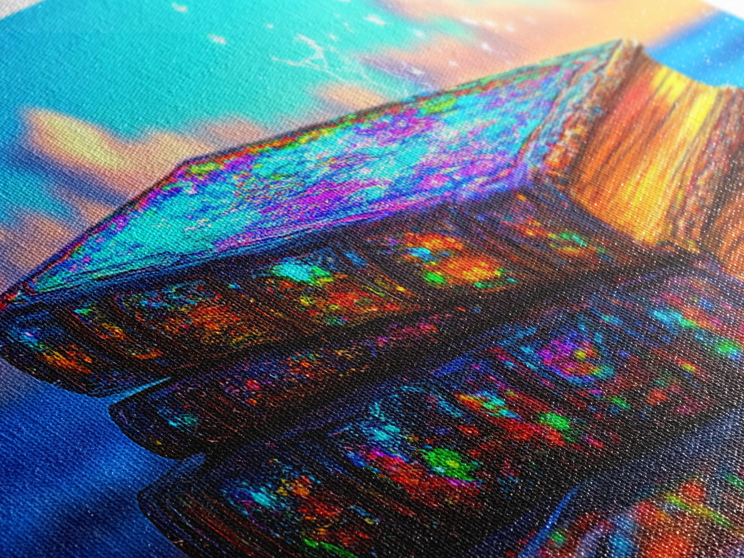 Glowing Iridescent Antique Books Canvas Print, Fantasy Library Wall Art, Book Lover Gift, Magical Reading Nook Home Decor