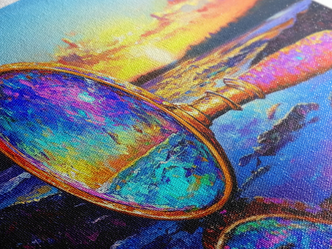 Magnifying Glass At Beach Sunset Wall Art, Coastal Canvas Print, Ocean Decor, Nautical Landscape Art For Study Or Office